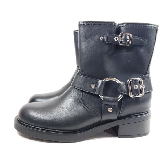 Womens Size 10 Black Harness Ankle Boots Black Faux Leather - Picture 3 of 9